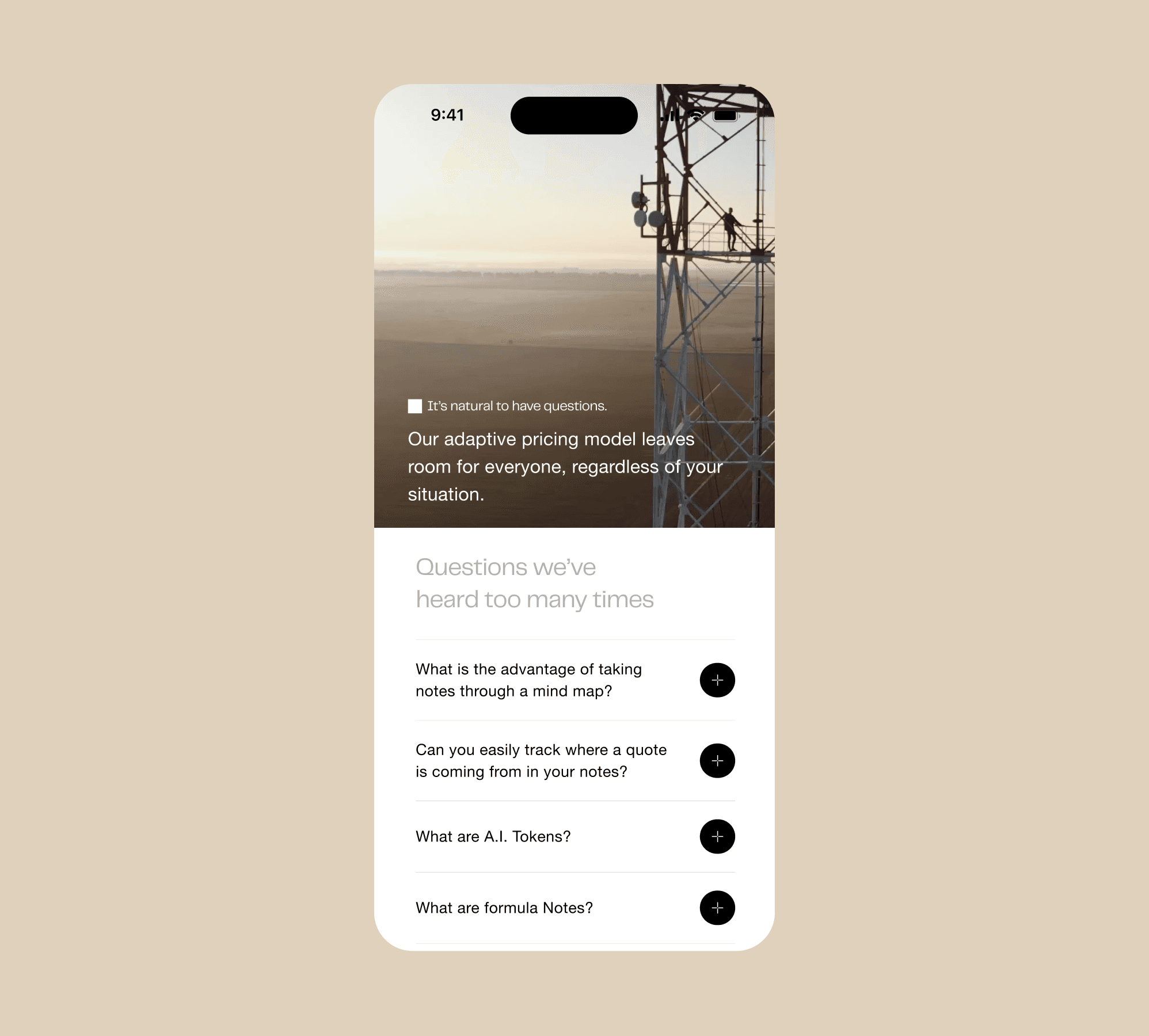 Mobile view of app Q&A Page